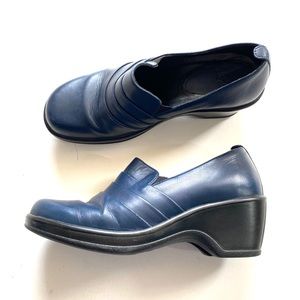 DANSKO Navy Blue Slip On Leather Aubrey Clogs